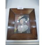 19th Century miniature portrait of a lady in rosewood frame with details on reverse