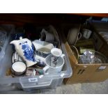 Four boxes of mixed glass and china with a box of collector's plates from the Danbury Mint