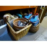 A small quantity of sundry items to include Oasics trainers, wicker baskets, pair of Calor Golden