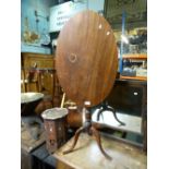 Mahogany oval tilt top table, walnut veneer side table with drawer and retro teak stool