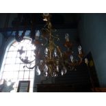 Mahogany gilt 8 branch chandelier hung with pendants