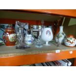 A small selection of glass and china to include ginger jars, vases, decanters etc.