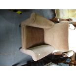 Vintage childs armchair upholstered in brown fabric