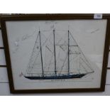 2 Framed and glazed posters of S.T.S Malcom Miller Schooner, one signed by the crew, Crew 55