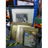 A large metal fire screen and a quantity of framed and glazed pictures including various