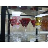 Set of 4 boxed Versace Rosenthal drinking glasses and a set of 4 red crystal martini glasses