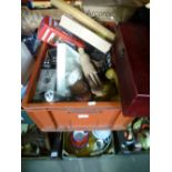 Two boxes of sundry items including jugs, Cognac balloons, vases, Yamaha leather belt, vintage