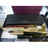 Vintage pens, including Parker, desk note pad, etc