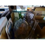 A box of mixed glass including vases, decanter, glasses, etc and a quantity of West German