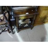 Oak coffee table, pair of woven top footstools and a pair of mahogany and cane seat chairs and