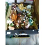 Two boxes of mixed china to include, Spode, Goebel figures, Royal Doulton figures including The