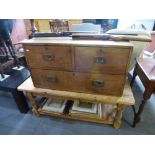 Vintage mahogany military chest of 2 short and one long drawer
