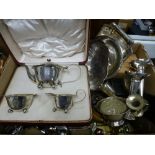 A Box of mixed silver plate etc. to include spill vases, cutlery etc