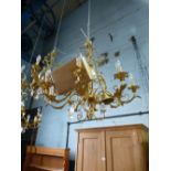 Mahogany gilt 8 branch chandelier hung with pendants