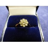9ct yellow gold daisy ring, marked 9ct, size N, total weight approx 1.4g