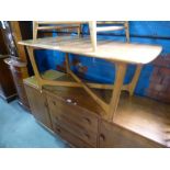 Light elm Ercol style rectangular coffee table on cross stretcher