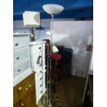 Brushed chrome standard lamp, mirrored table lamp and globe