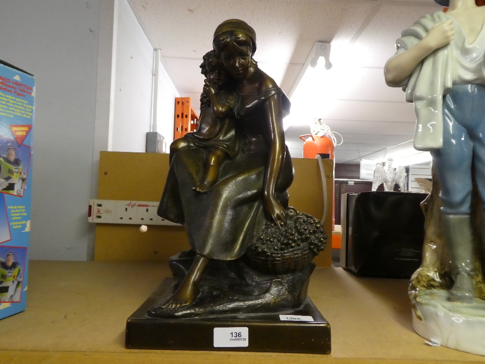 A German bronzed plaster sculpture of Mother and Child, with maker's mark