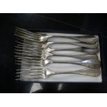 A set of seven French silver forks, marked Lavalle, 15.24 oz