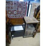 Upcycled teak bedside cabine and oak example and a pair of pine stools