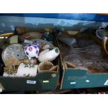 3 Boxes of mixed china and glassware to incl. decanters, Evesham china, Masons plates etc