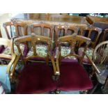 Set of 8 mahogany dining chairs, 6 with tapestry seats and the carvers upholstered in red velvet