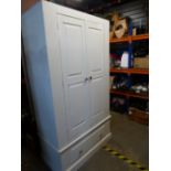 Cream painted pine 2 door wardrobe with base drawer