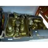 Two crates of vintage weights in brass