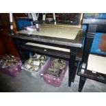 Two rectangular black and cream marble effect consul tables