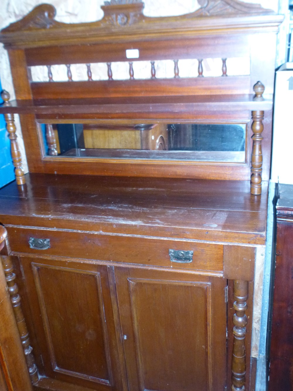 Vintage mahogany mirror back Chiffonier with drawer above cupboards