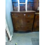 Edwardian inlaid bow fronted chest 2 short over 2 long drawers AF