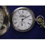 A silver pocket watch marked 925, with an enamel face displaying a steam engine