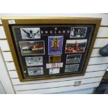 Framed and glazed celebration of England's 1966 World Cup win, includes images, First Day Cover, etc