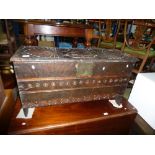 Carved oak coffer with a lion and apprentice glazed bookcase