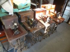 Four treadle sewing machines by Willcox and Gibbs, Jones, Sellers and Singer
