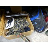 A mixed box of travel bags, trumpet bag, Air purifier etc