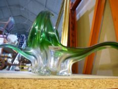 A large green and clear Murano glass dish