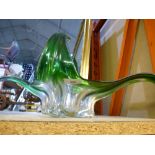 A large green and clear Murano glass dish