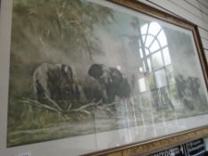 David Shepherd; a signed print of Elephants at Amboseli