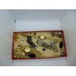 Box of costume jewellery, wristwatches, including Citizen, Seiko, etc