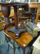 An antique foldover table and three other items