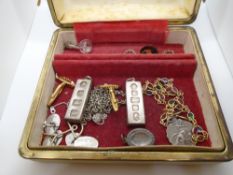 Quantity of costume jewellery including 2 x 1oz silver hallmarked ingots and silver cufflinks