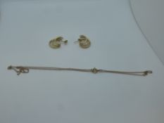 Pair of 9ct yellow gold triple hoop earrings, marked 375 and 9ct rose gold neckchain, marked 9ct