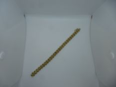 Yellow metal knot design bracelet, marks worn, approx 20cm, weight approx 33g