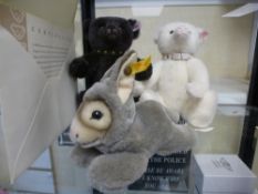 Two Steiff teddy bears and a Steiff mini floppy rabbit