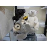 Two Steiff teddy bears and a Steiff mini floppy rabbit