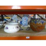 A glazed Royal Doulton planter, Chinese vase, Royal Coronaware bowl, etc