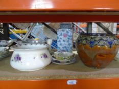 A glazed Royal Doulton planter, Chinese vase, Royal Coronaware bowl, etc