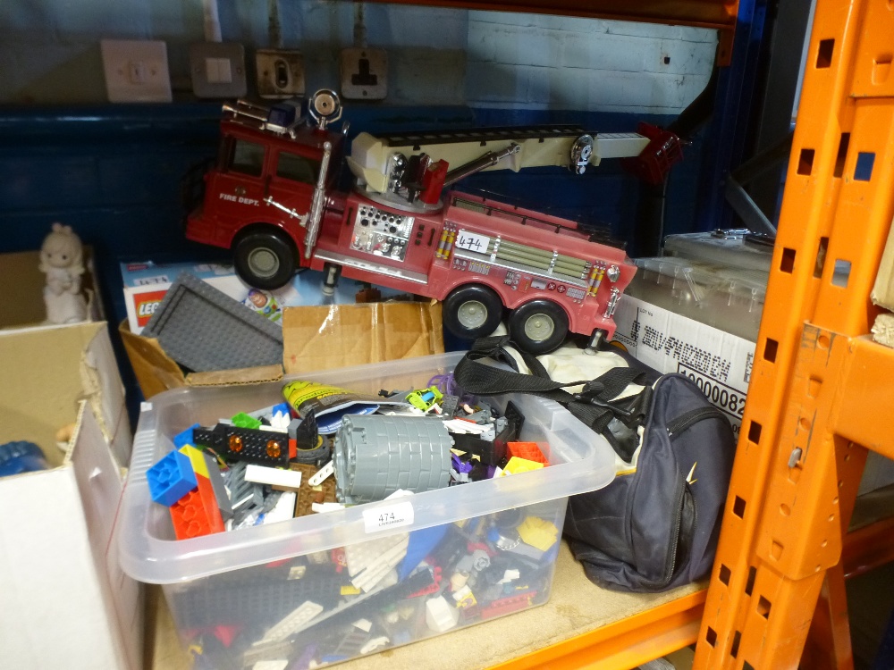 A quantity of toys, to include fire engine, cased X-Box
