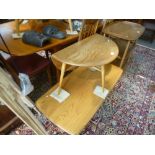 An Ercol oblong coffee table with undertier and a small coffee table having one flap
